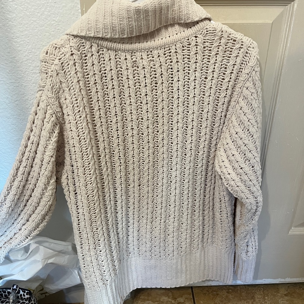 Aerie Chunky Chenille Cable Knit Quarter Zip Sweater Cream XS - Picture 6 of 7